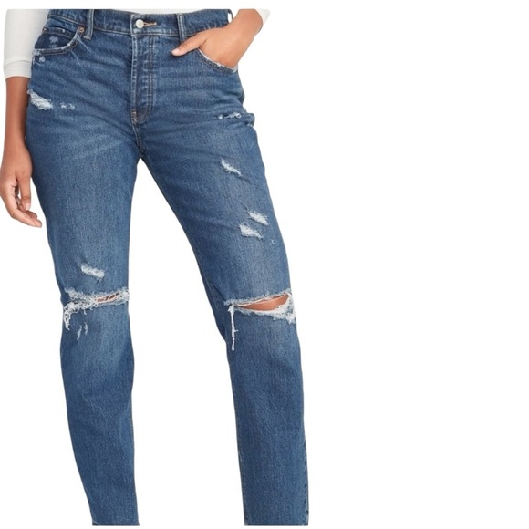 Old Navy Denim - Old Navy High Rise Slouchy Straight Ripped Distressed Raw Hem Jean sz 10R NWT